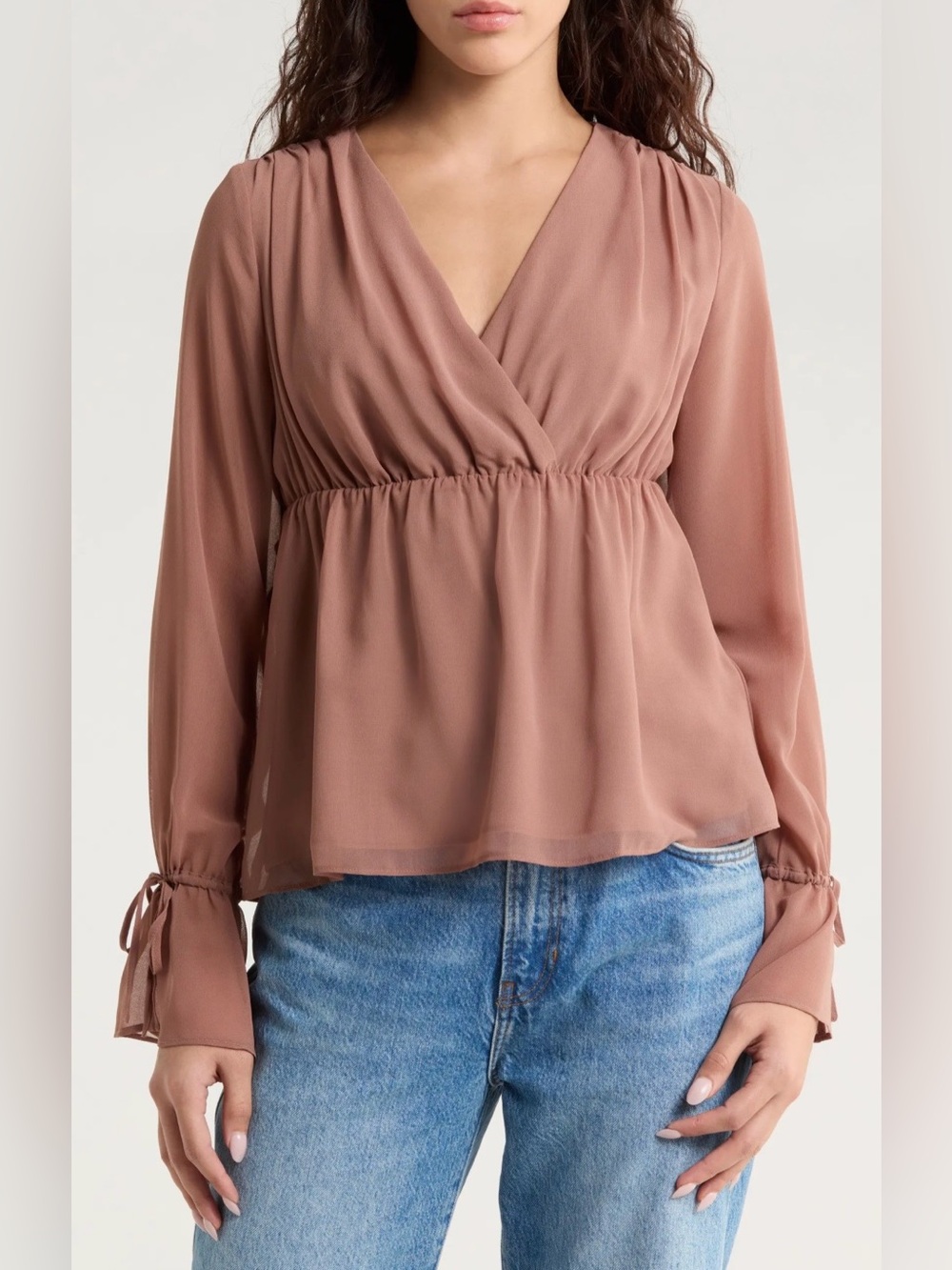 Open Edit Babydoll Chiffon Top in Brown Topaz - Picture 1 of 6